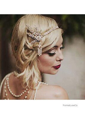 Rhinestone Pearl Flapper Headband 1920s Roaring 20s Party Costume Headpiece